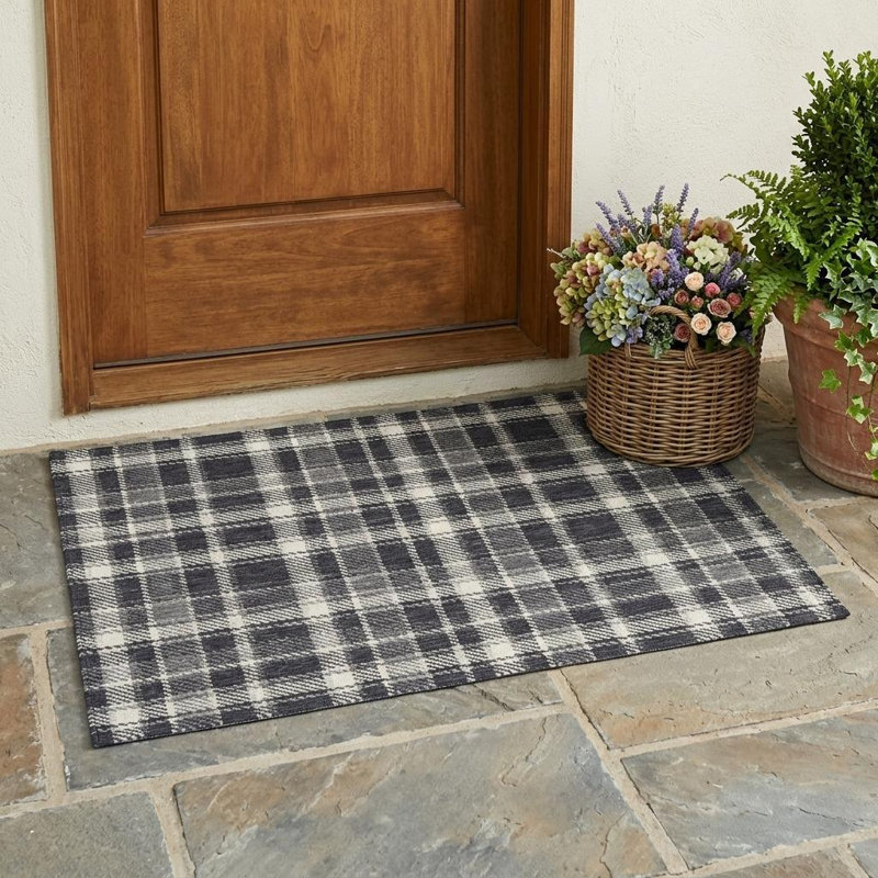 3' X 5' Black Gray and White Plaid Washable Non Skid Indoor Outdoor Area Rug