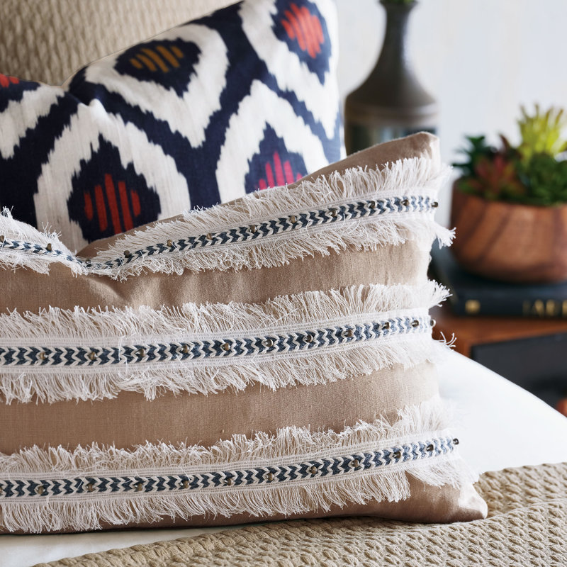 Naya Breeze Beige and White Linen Striped Lumbar Pillow