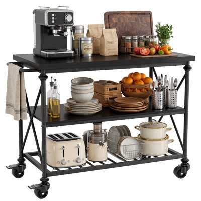 3-Tier Kitchen Island with Locking Wheels and Thickened Wooden Tabletop