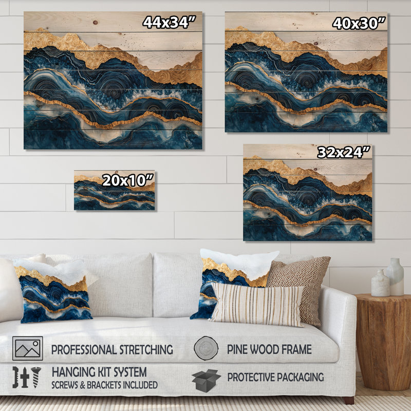 Safire, lac dans la forêt de pins IV - Art mural en bois de lac - sur bois de pin naturel, H 24 po x l 32 po x P 0,78 po