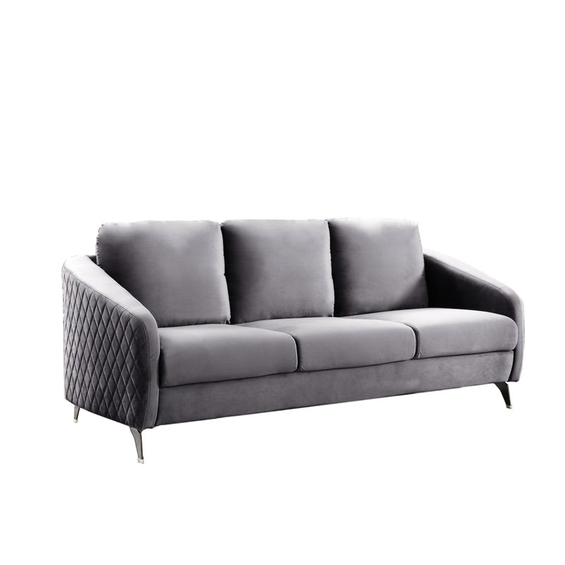 Salon en velours gris envoûtant avec motif de losanges doux et hauteur des pieds de 5 po pour plus de stabilité