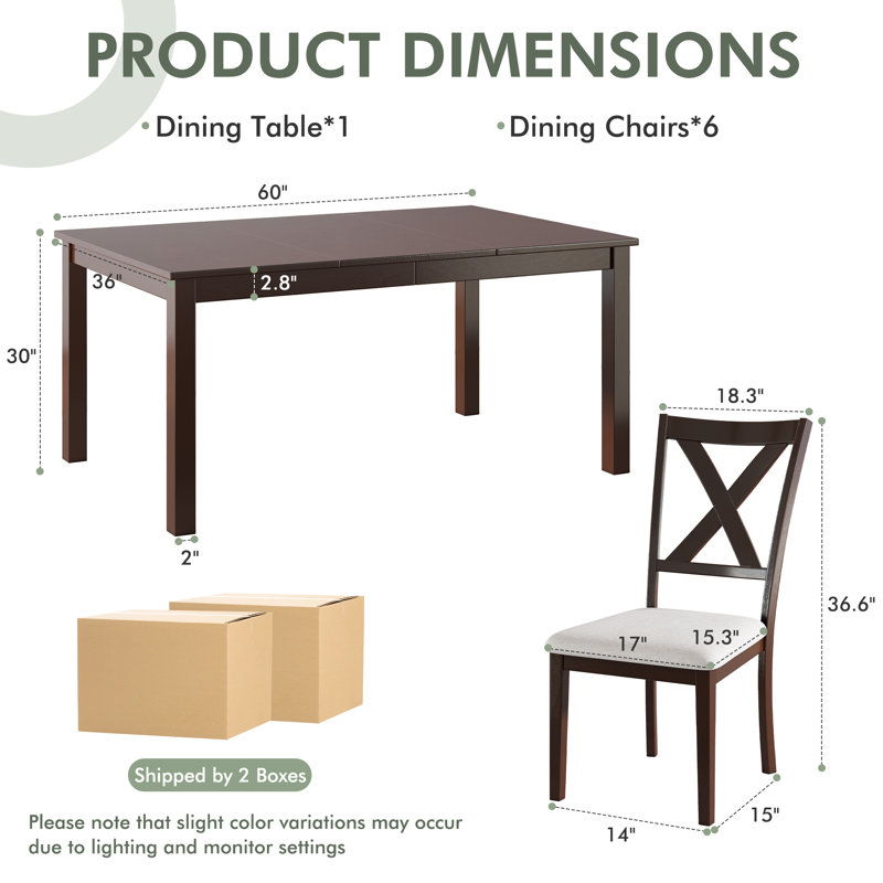 6 - Person Farmhouse Rectangular Solid Wood Dining Set, Brown, Brown, Brown/Brown