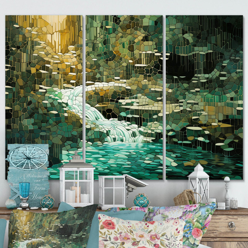 «Abstract Emerald Wild Forest River», ensemble de reproductions d'art sur toile, H 32 po x l 48 po x P 1 po