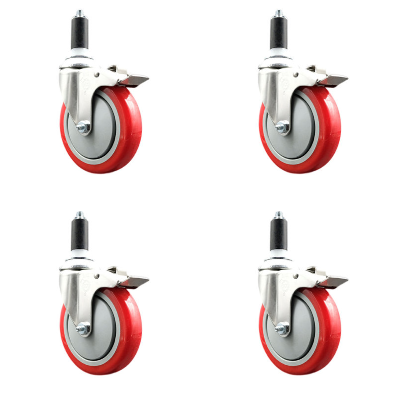 Jeu de roulettes extensibles en poly, Rouge, H 5 po x l 5 po