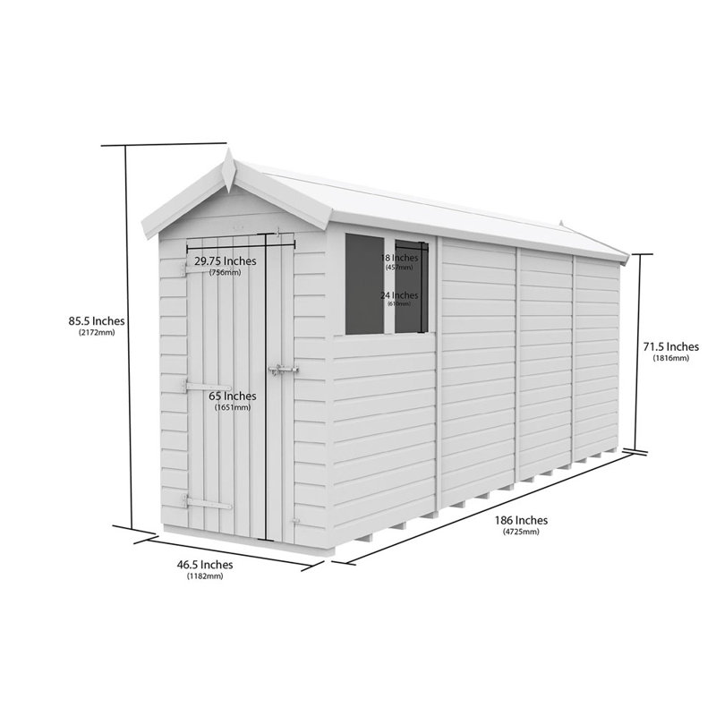 4ft x 16ft Apex Shed - Double Door with Windows