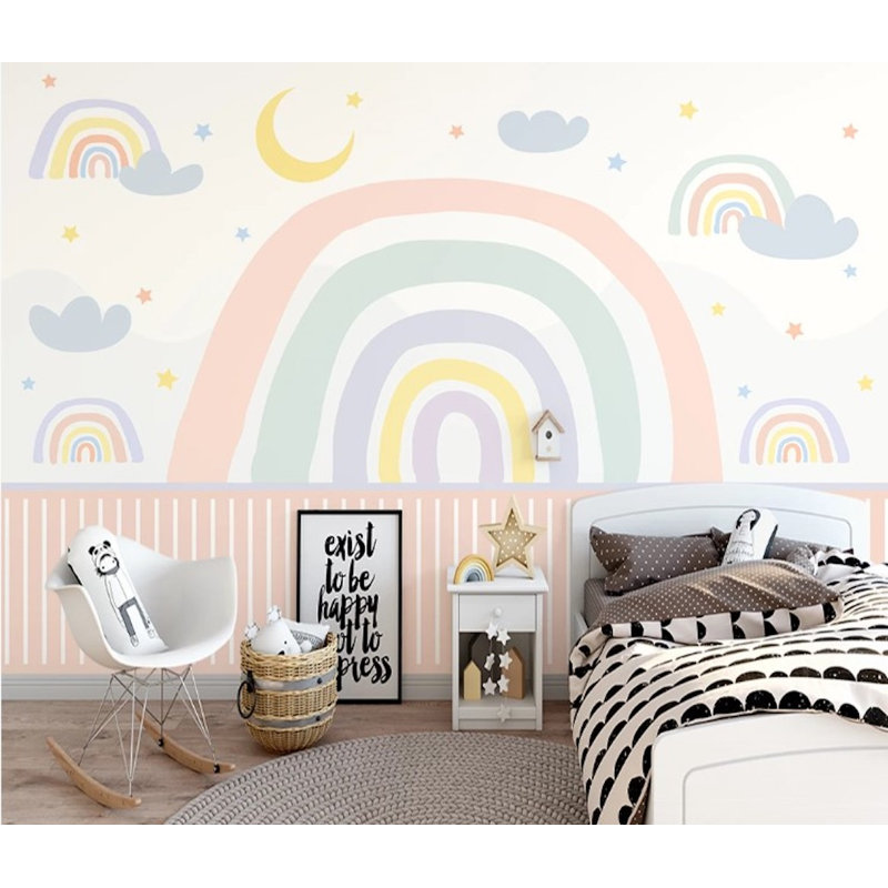 Papier peint amovible étoiles avec arc-en-ciel, L 35,04 po x L 55 po