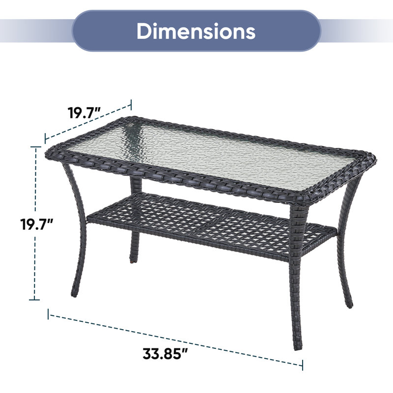 Table basse d'extérieur en osier PE 19,7 po Gaetanino, Noir