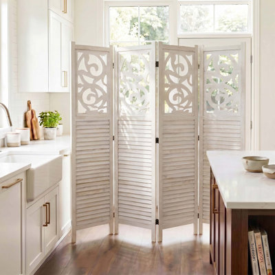 67x90'' Wood Carved Folding Room Divider – Freestanding Privacy Screen for Home, Office, Garden & Terrace