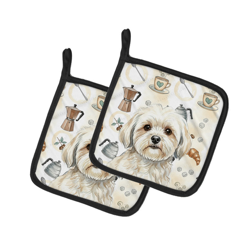 Paire de poignées blanches Lhasa Apso