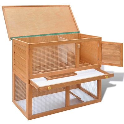 Rabbit Hutch Brown Wood Iron Wire 35.4 x 17.7 x 31.5 in Pull Out Tray Bunny Hutch