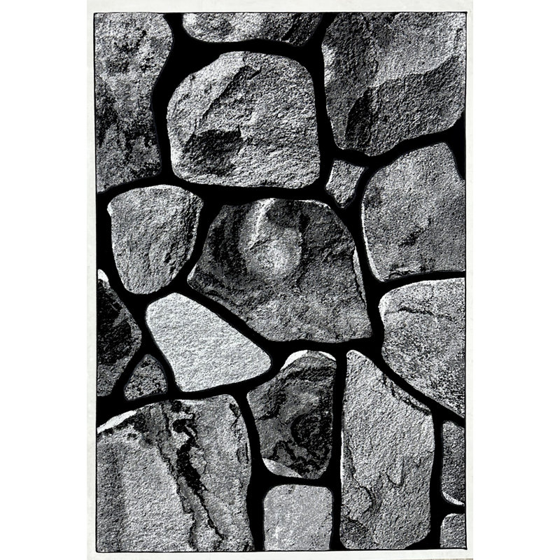 Tapis abstrait abstrait épais et sculpté à la main à motif géométrique moderne 80018 noir 5 x 7