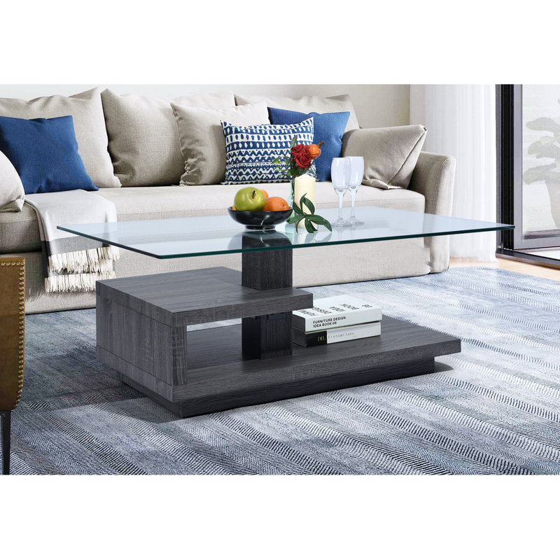 Jamilee Abstract Coffee Table with Storage, Dark Oak