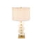 Lampe de table moderne en albâtre, lampe de table blanche et dorée de 26,7 pouces avec abat-jour tambour en tissu pour le salon et la chambre à coucher