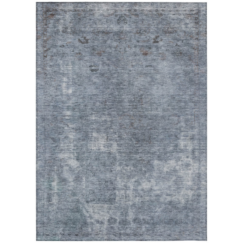 Tapis extérieur lavable abstrait bleu et gris 9 pi x 12 pi