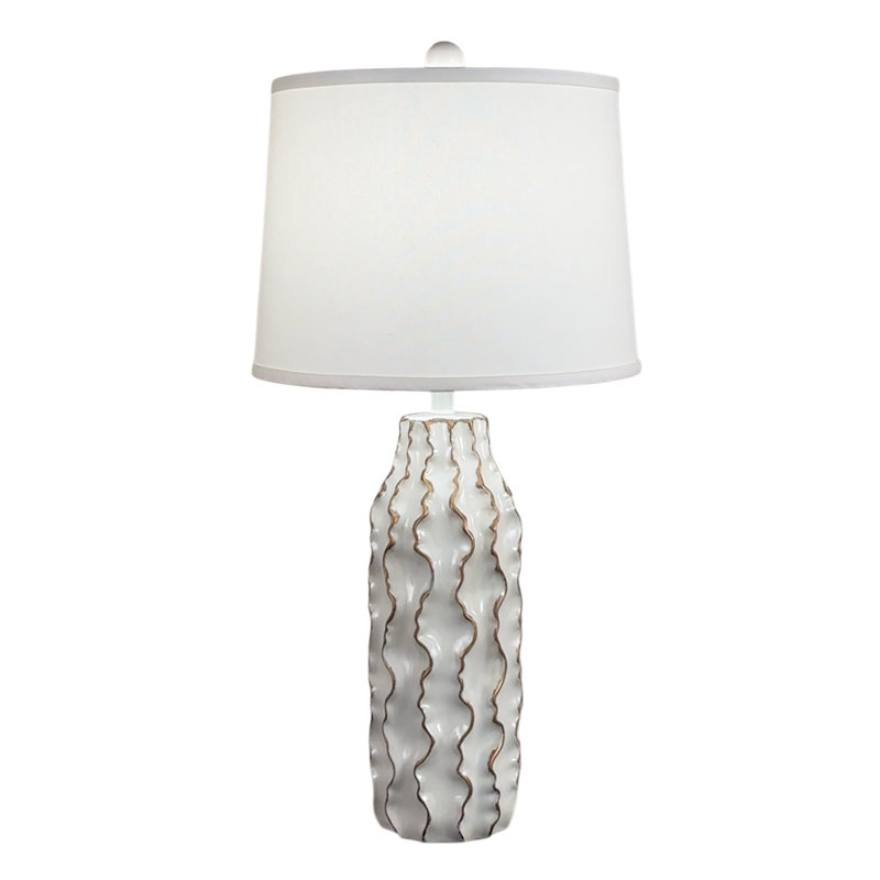 NUDE/GOLD FLUTED WAVE TABLE LAMP, White/Gold