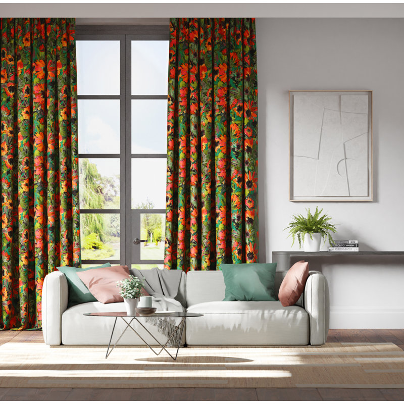 Helianthus Fabric, 	Vermillion/Harissa/Fig Leaf 
