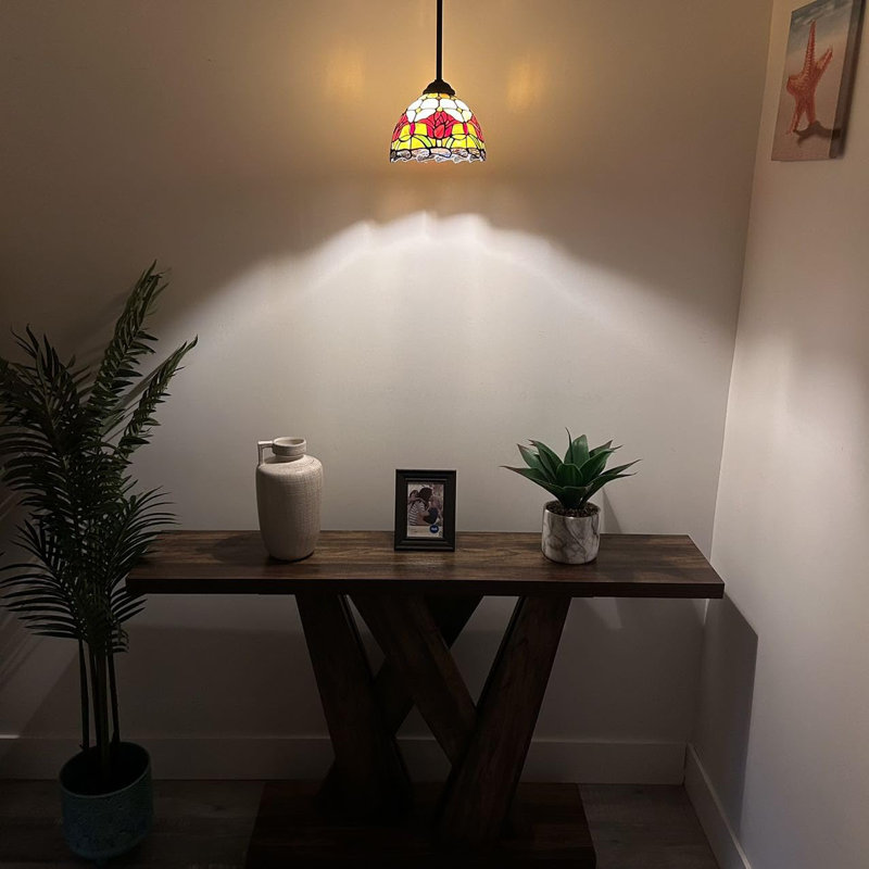 Mini-luminaires suspendus Tiffany avec ampoules DEL incluses en verre coloré l 8 po x P 8 po x H 60 po, Rouge
