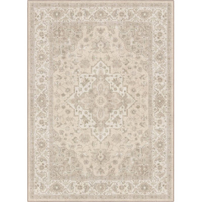 Apollo Cedar Beige Green Medallion Oriental Area Rug