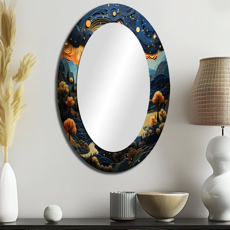 Surréalisme Dreamscapes River II - grand miroir mural, miroir unique moderne, impression sur métal, 36 po x 24 po, Ovale