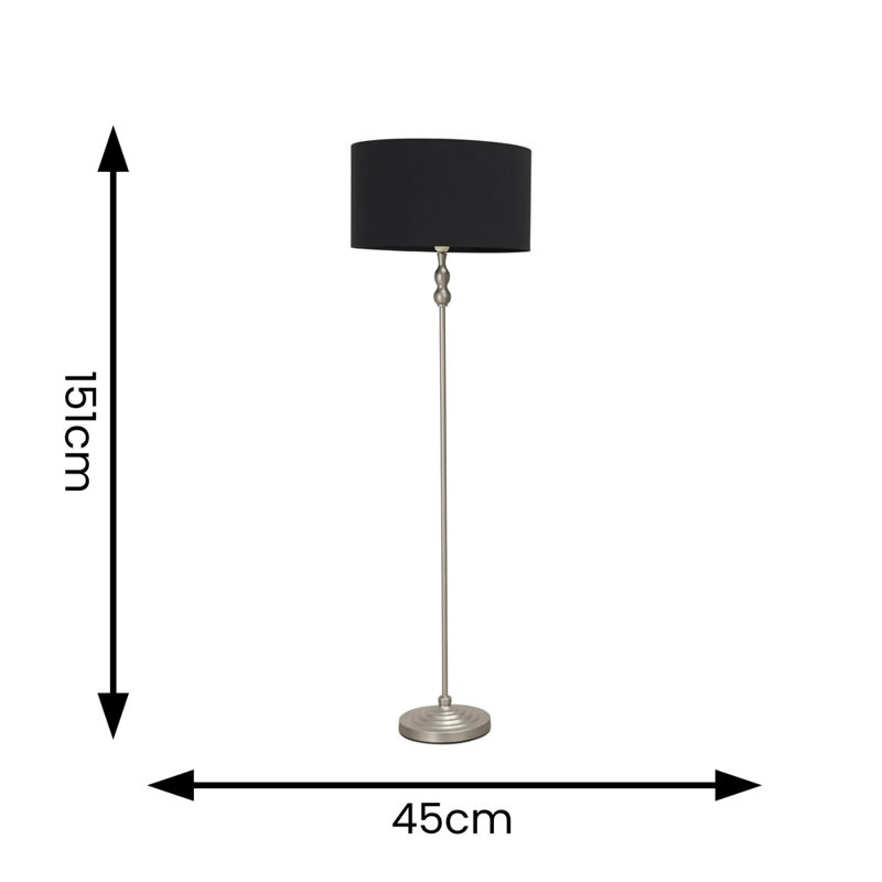 Saylorsburg 151cm Traditional Floor Lamp, Brush Chrome, Black , Yes