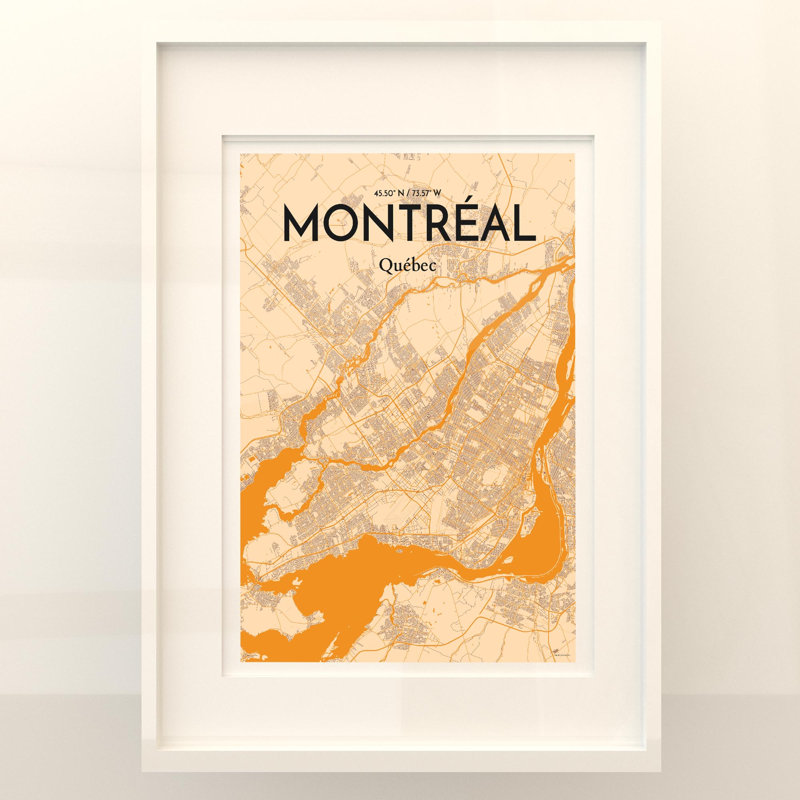 Montréal, carte de la ville, impression rétro, H 27,6 po x l 19,7 po