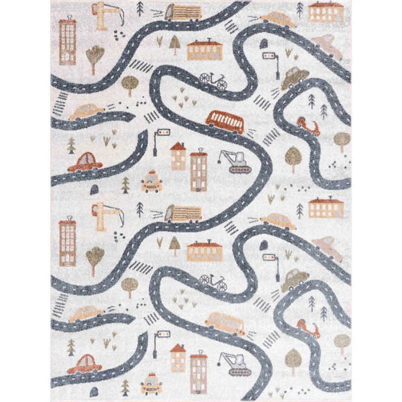 Aaliyan Machine Woven Polyester Area Rug in Beige/Blue, Rectangle 5'3" x 7'
