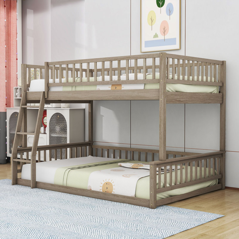 Bunk Bed With Ladder And Safety Guardrails, Walnut, Full XL Over Queen