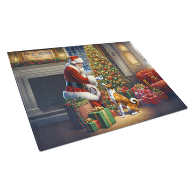 Basenji and Santa Claus Glass Cutting Board