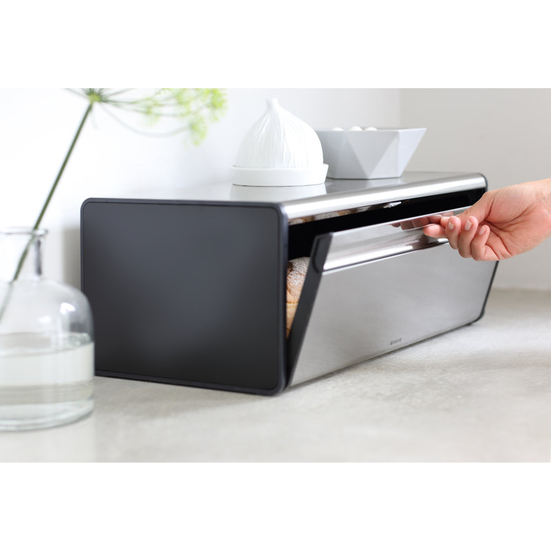 Brabantia Fall Front Bread Bin, Silver/Black