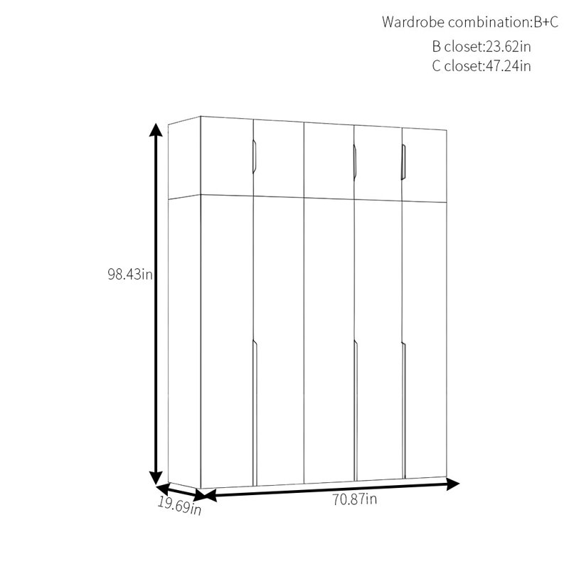 Armoire simple en noyer moderne, H 98,43 po x l 70,87 po x P 19,69 po