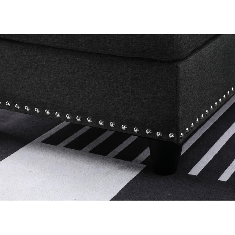 Gris anthracite - Console pour porte-gobelet en forme de L gris foncé pour quatre personnes, idéale pour les soirées cinéma / jeux, comprend deux coussins décoratifs et avec rangement, structure en bois d'ingénierie, similicuir aux tons neutres,