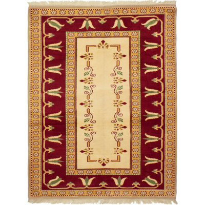 Tapis décoratif en laine de conception unique noué à la main des années 1980 4 pi 4 po x 6 pi 3 po Berneil