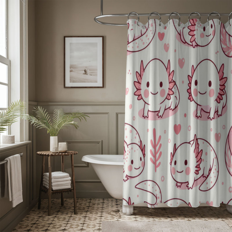 Rideau de douche standard 1 pièce Axolotl, H 74 po x l 71 po
