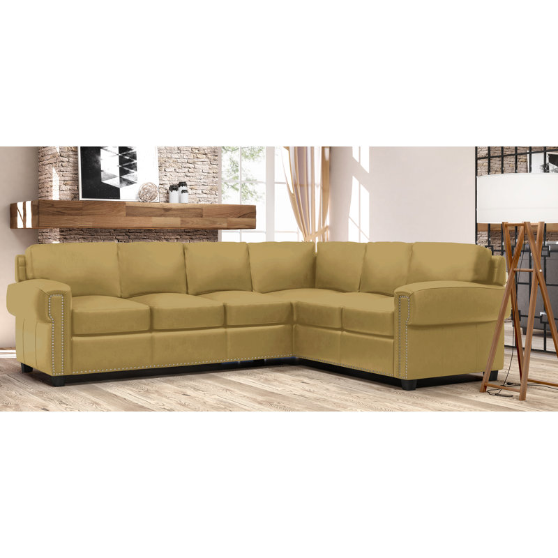 Canapé modulaire en cuir véritable de 119 po de large Fardin, Faisant face vers la gauche, Cuir véritable crème