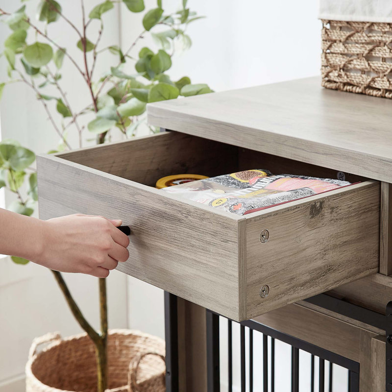 Multifunctional TV Stand Dog Crate with Two Drawers and Removable Partition, Ideal for Keeping Two Medium-Sized Dogs Comfortably