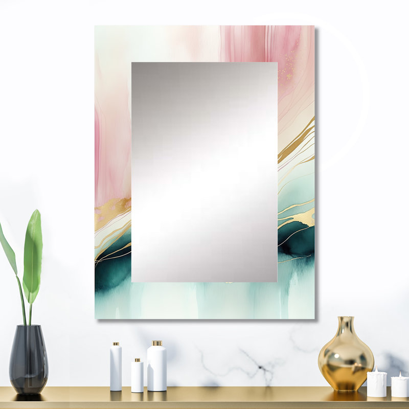 Abstrait géode rose et vert marbre II - marbre, miroir mural unique, art moderne imprimé, 32 po x 24 po