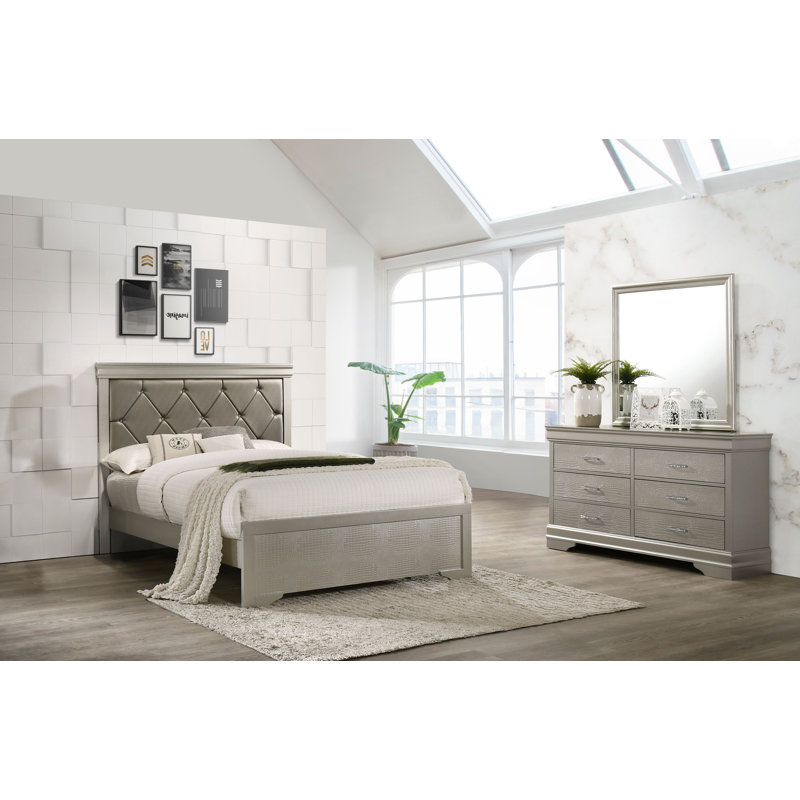 Marucci 3-1_Jehanna Panel Bedroom Set, King, 4 Pcs: Bed,Nightstand,Dresser,Mirror