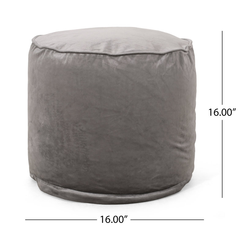 Velvet Pouf, Pewter Gray Velvet