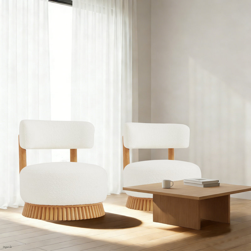 Ensemble de 2 chaises longues rembourrées Modern Boucle avec base en bois massif pour salon, chambre à coucher ou bureau, 2