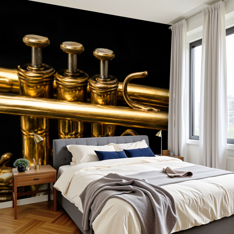 Murale auto-adhésive moderne pour la chambre à coucher Peel and Stick L 69 po x l 96 po avec imprimé trompette