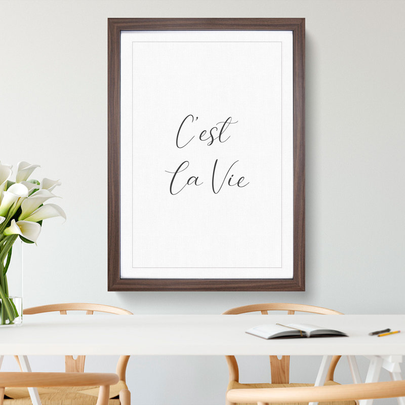 C'est La Vie Typography - Picture Frame Typography, Walnut Framed, 36cm H x 27cm W x 2cm D