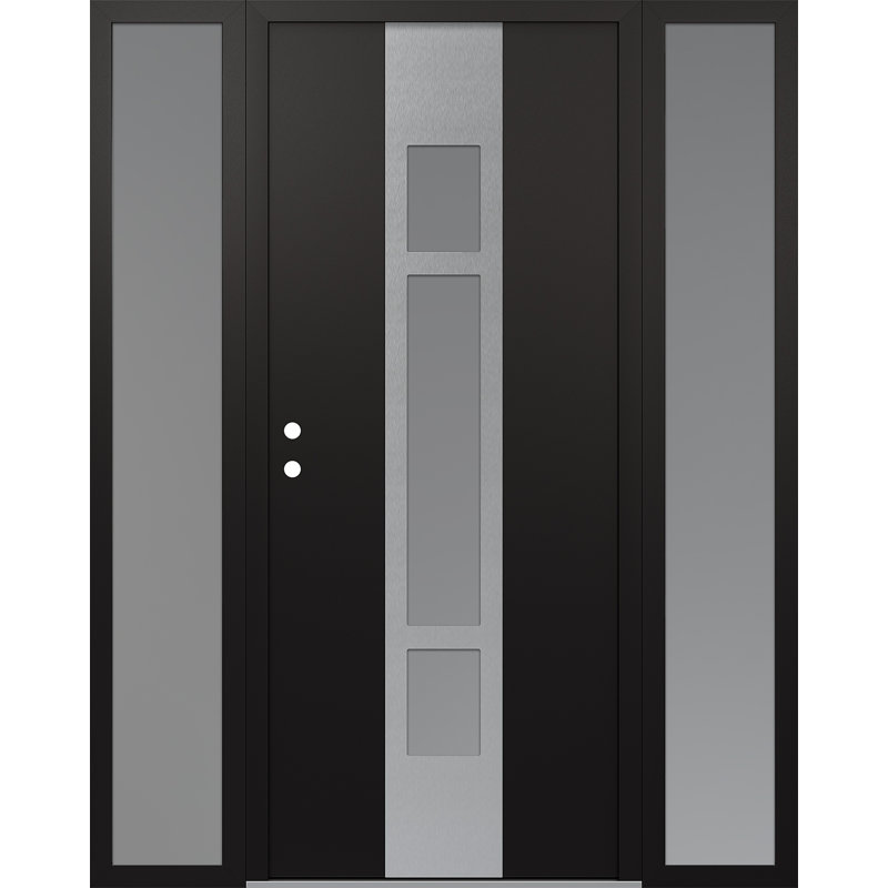 Porte d'entrée pré-suspendue en acier argenté Diamond A9 avec deux panneaux latéraux Diamond, H 81,69 po x l 65,06 po