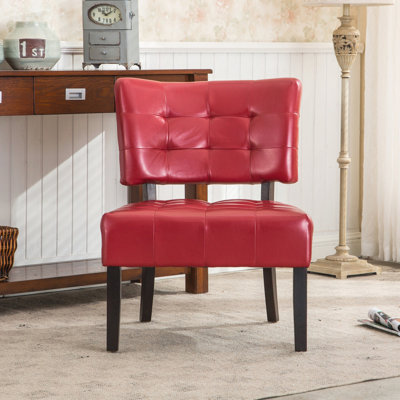 Fauteuil d'appoint capitonné en cuir mélangé avec sièges surdimensionnés, rouge