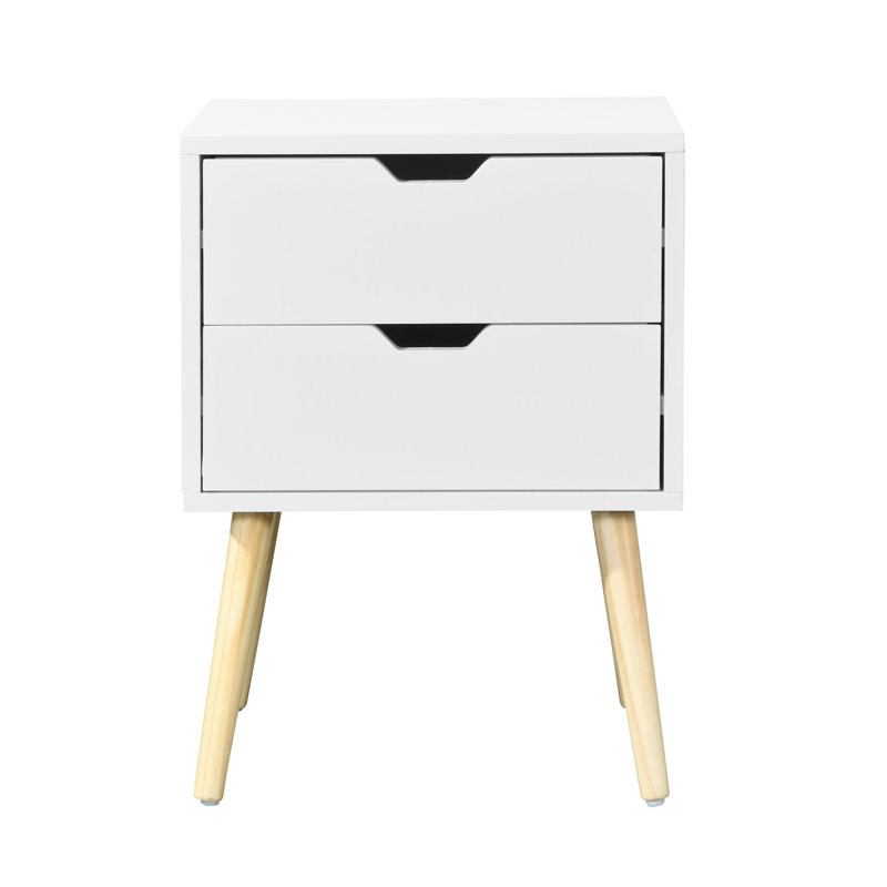 Table d'appoint à 2 tiroirs avec pieds en bois d'hévéa, espace de divertissement moderne pour chambre à coucher, mobilier de lecture blanc,