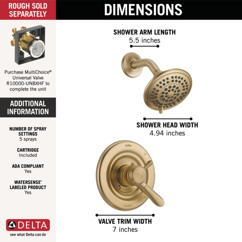 Lahara 17 Series Dual-Function Shower Faucet Set, Shower Handle Trim Kit, Brilliance Champagne Bronze