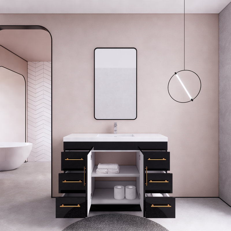 Ensemble de meuble-lavabo simple 48 po Maplesville, Noir lustré