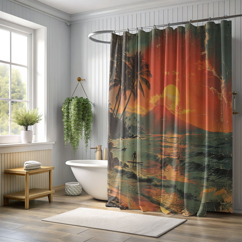Rideau de douche standard 1 pièce Retro Dusk Views, H 74 po x l 71 po