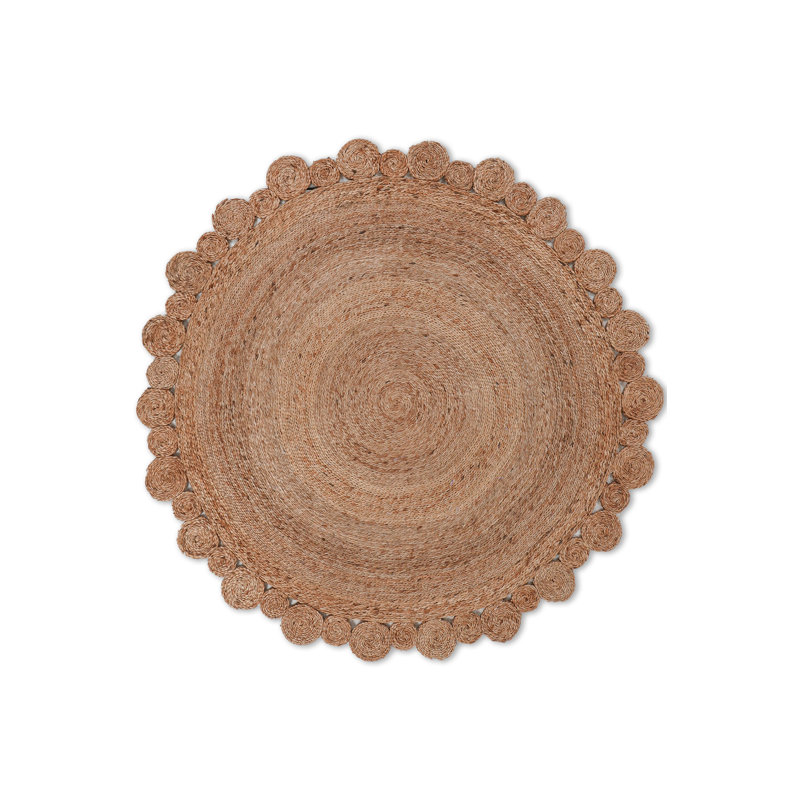 Heller Hand Woven Jute Eco-Friendly Solid Area Rugs - Round, Beige Color, Oriental Design, Low Pile, Natural Fiber, Outdoor Indoor Handmade Area Rugs for Living Room, Bed Room