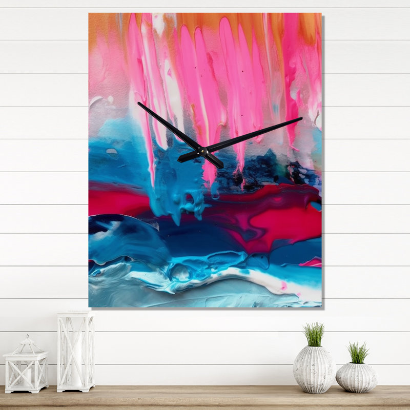 Pink And Blue Modern Abstract - Abstract Very Large Wall Clocks, 32" H x 16" W x 1" D