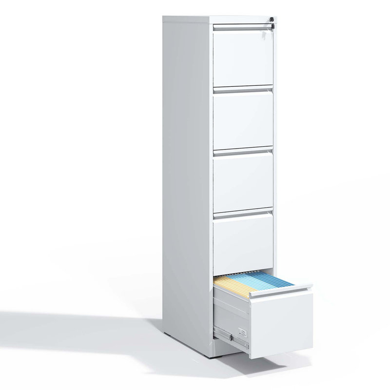 5 Drawer Metal Vertical File Cabinet With Lock Office Home Steel Vertical File Cabinet For A4 Legal/Letter Size, White 